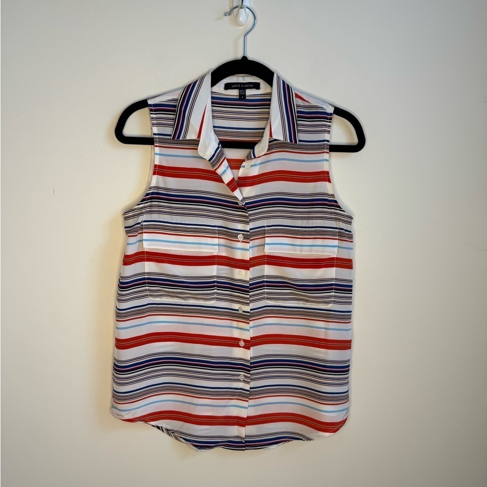 Judith & Charles Silk Striped Multicolour Sleeveless Top Size 4